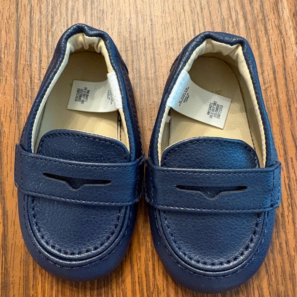 Janie and Jack Navy Blue Leather Slip-On Baby Loafers